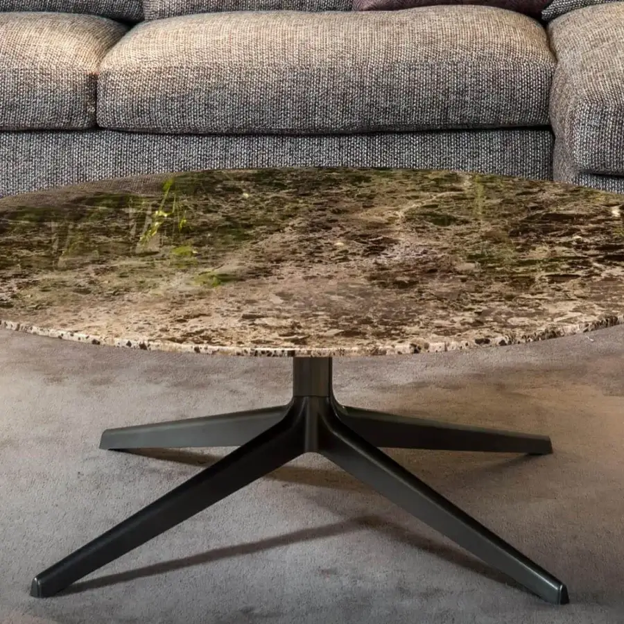 Superior Verzelloni Antero coffee table with round Emperador marble top and bronze lacquered aluminum base