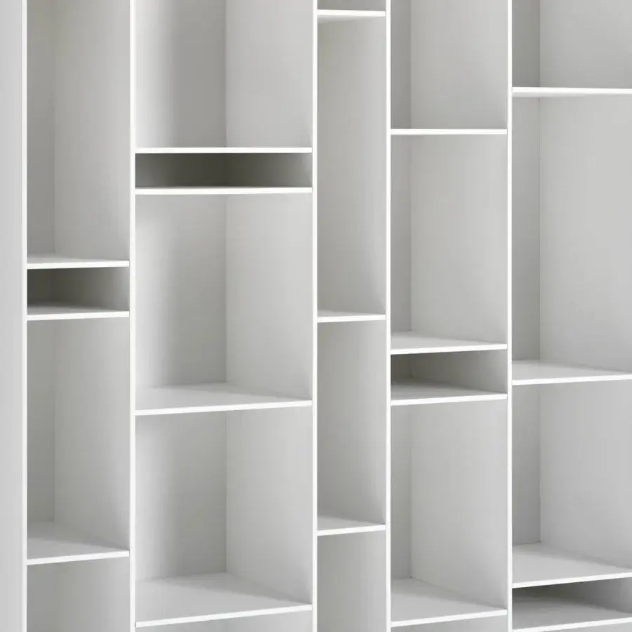 Distinguished MDF Italia Random bookcase crafted in medium density wood fibre boards with a smooth matte melamine coating