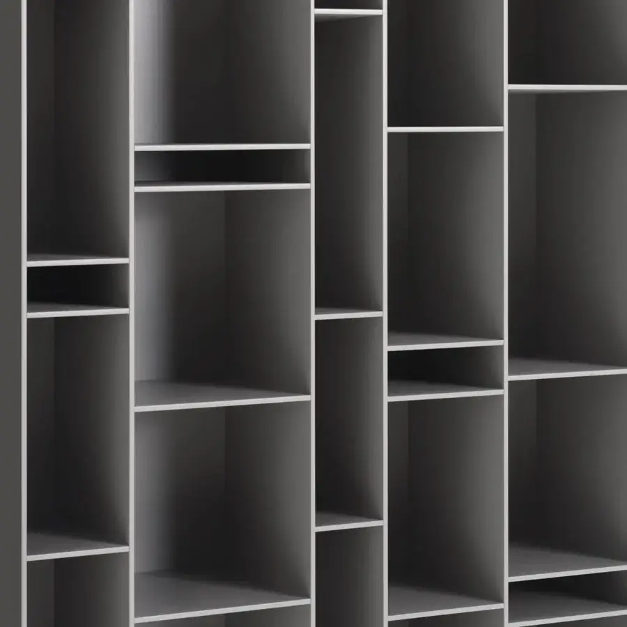 Sophisticated MDF Italia Random bookcase with medium density wood fibre boards and matte medium gray finish