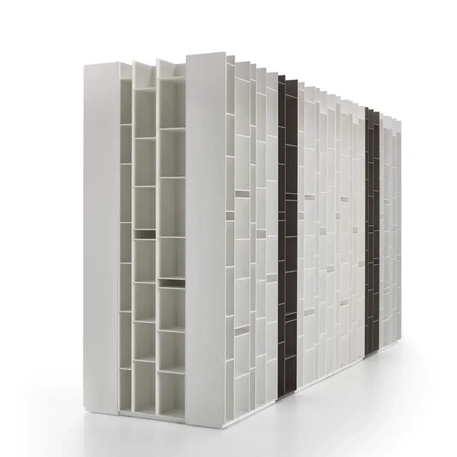 Distinctive MDF Italia Random bookcase with matte white medium density wood fibre boards and dark brown sections