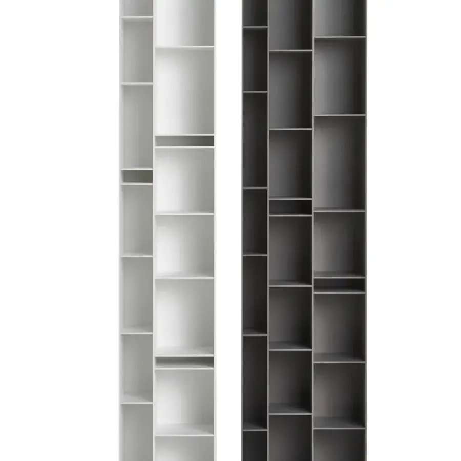 Distinguished MDF Italia Random bookcase with three-dimensional intrigue in dark gray medium density wood fibre boards with melamine coating