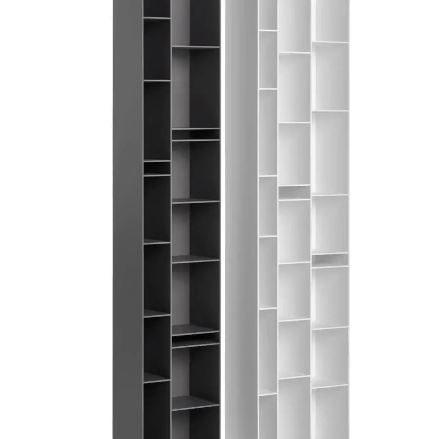 Superior MDF Italia Random bookcase crafted in Italy with a matte finish and concealed dovetail slots in medium density wood fibre boards
