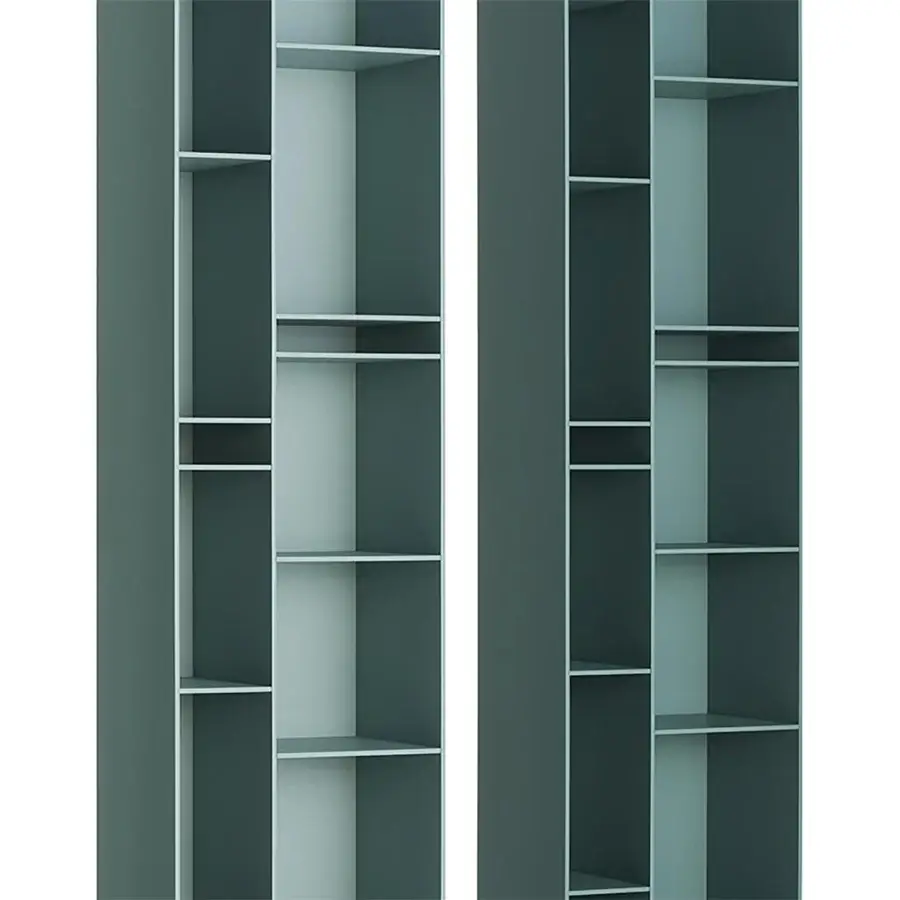 Distinguished MDF Italia Random bookcase with a modular design crafted in muted blue-green medium density wood fibre boards with a matte finish