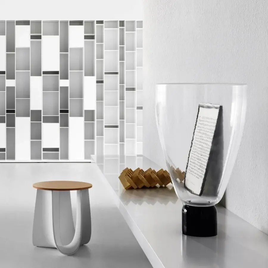 Distinguished MDF Italia Random Wall Unit crafted in white medium-density wood fiber with a micro-goffered matte lacquer finish