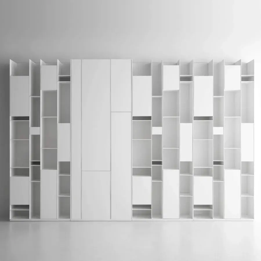 Exceptional MDF Italia Random Wall Unit crafted in matte white medium-density wood fiber with geometric form and angular silhouette
