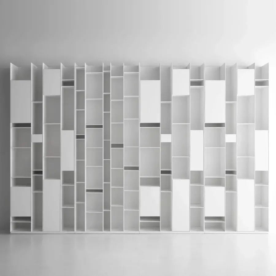 Superior MDF Italia Random Wall Unit crafted in matte white lacquer with medium-density wood fiber boards for a captivating design