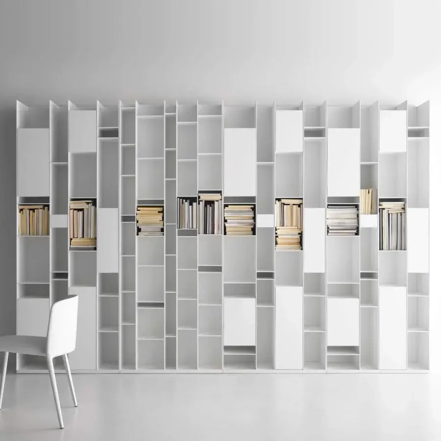 Distinguished MDF Italia Random Wall Unit built with medium-density wood fibre boards in micro-goffered matte white lacquer