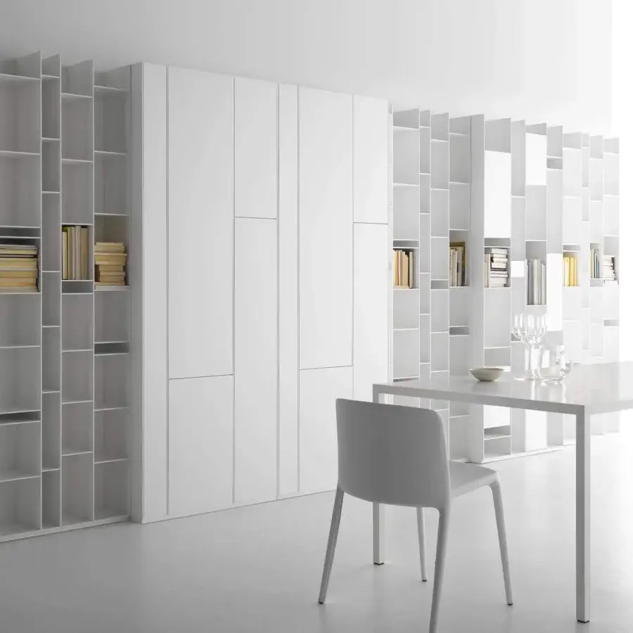 Exceptional MDF Italia Random Wall Unit built with micro-goffered matt white lacquer and medium-density wood fibre boards