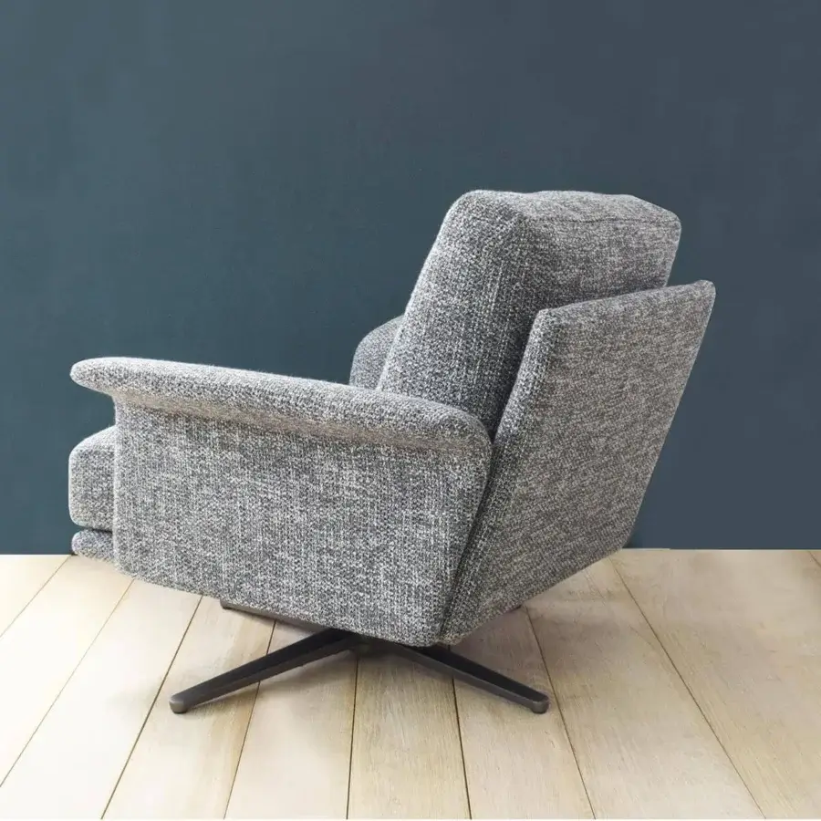 Distinguished Verzelloni Nilson lounge chair with textured gray textile and swiveling aluminum base crafted in Italy