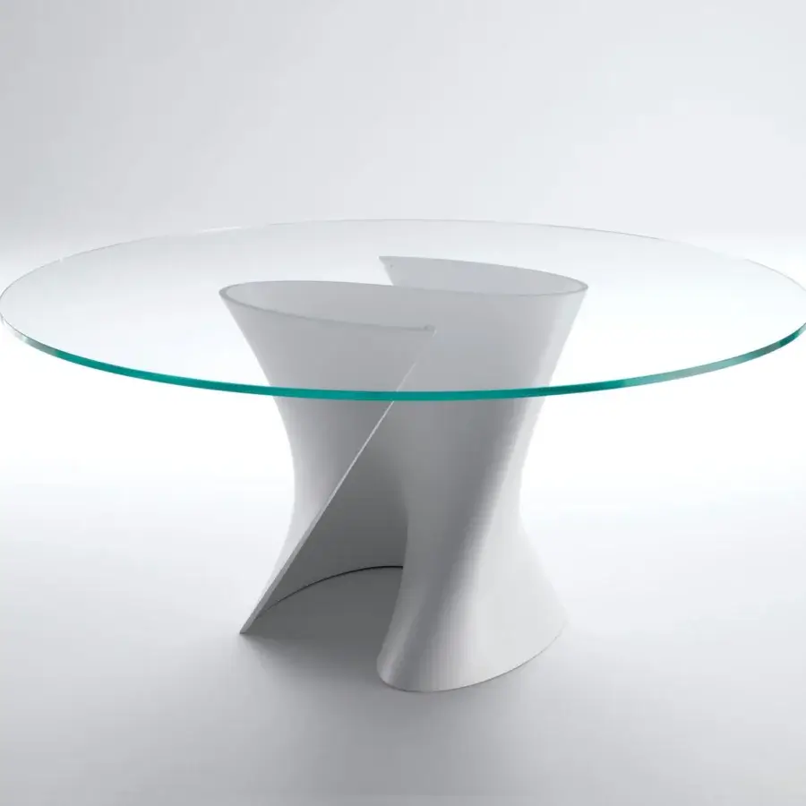 Distinguished MDF Italia S table with sleek circular glass top and sculptural Cristalplant® stand in matte white finish