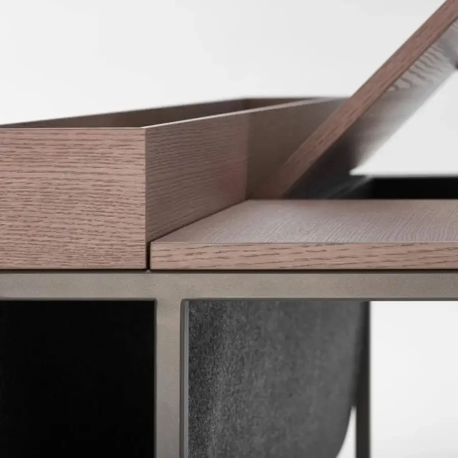 Distinguished MDF Italia 20.Venti Home desk with light oak veneered top, matte grey steel frame and Divina Melange cloth bag