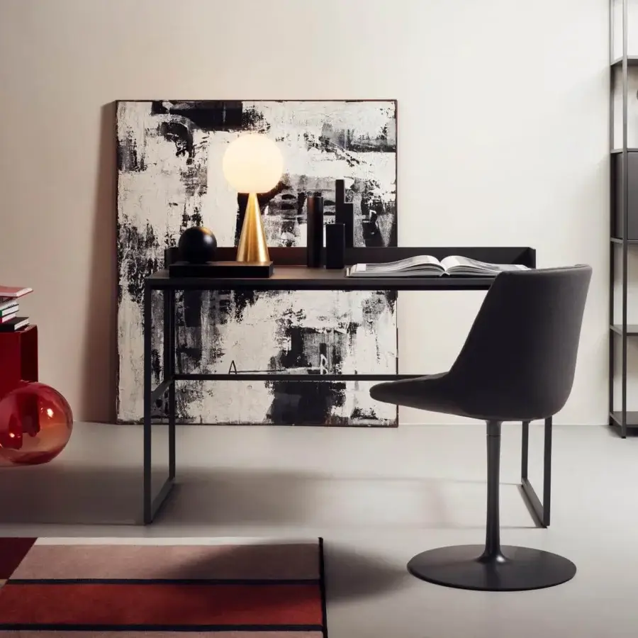Distinguished MDF Italia 20.Venti Home desk crafted with anthracite oak veneered medium density fibre panels and a black nickel steel frame