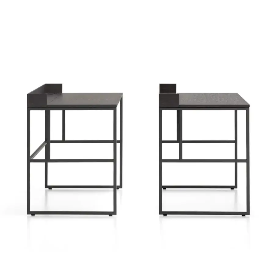 Refined MDF Italia 20.Venti Home desk with oak veneered top and brushed anthracite finish in a black nickel steel frame