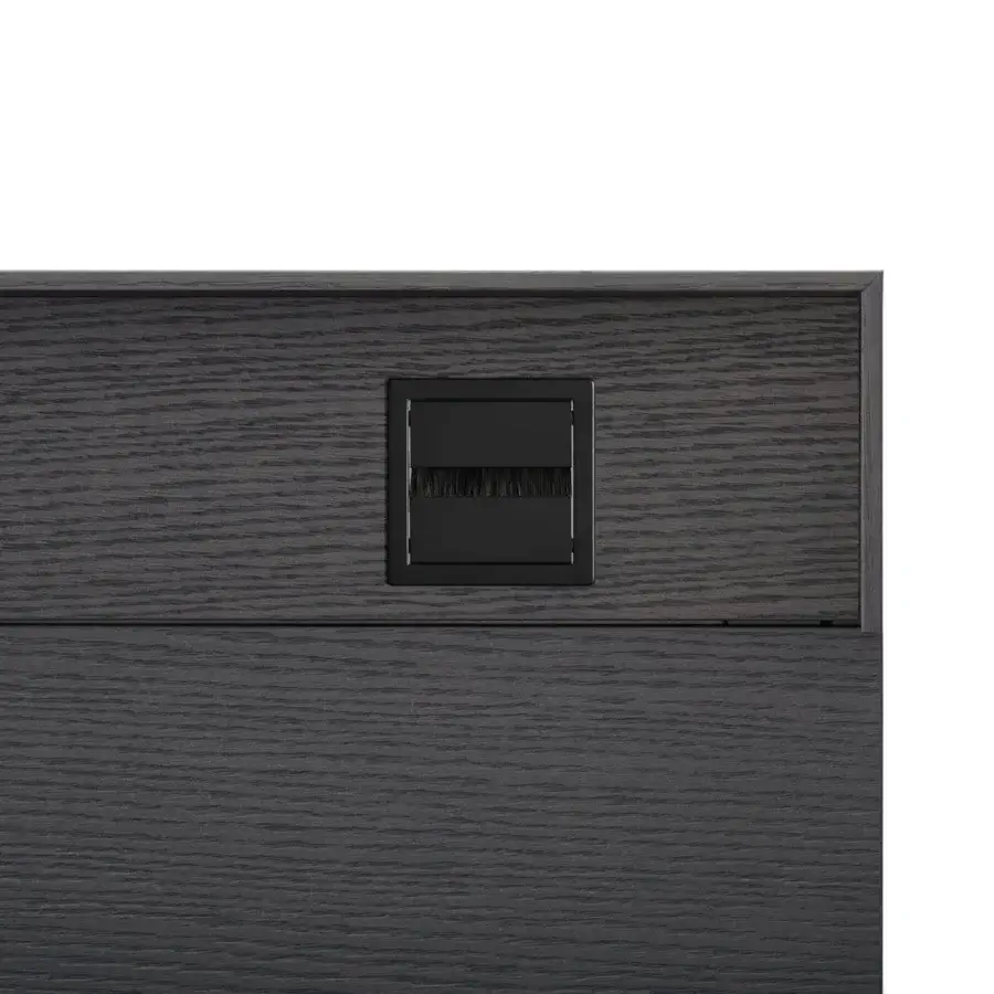Refined MDF Italia 20.Venti Home desk with oak veneered top crafted in brushed open pore anthracite and a steel frame
