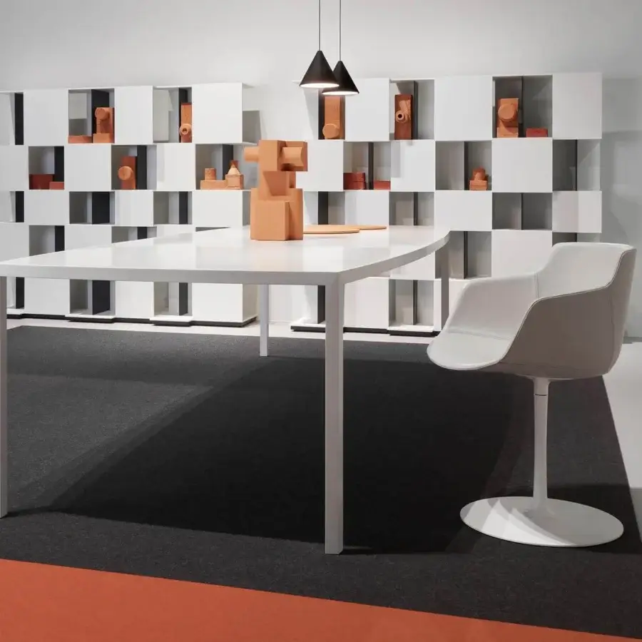 Exclusive MDF Italia Tense Curve table with rounded corners built in composite board and steel with glossy white resin finish