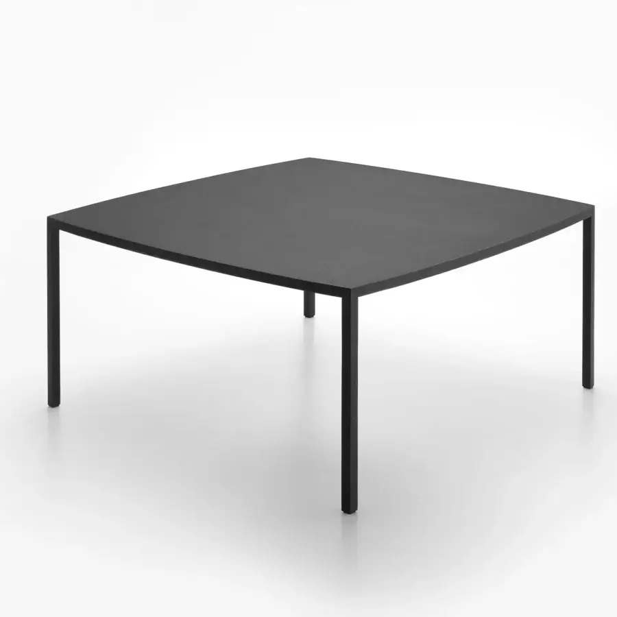 Exceptional MDF Italia Tense Curve table with square tabletop and cylindrical legs in dark gray matte composite and steel construction