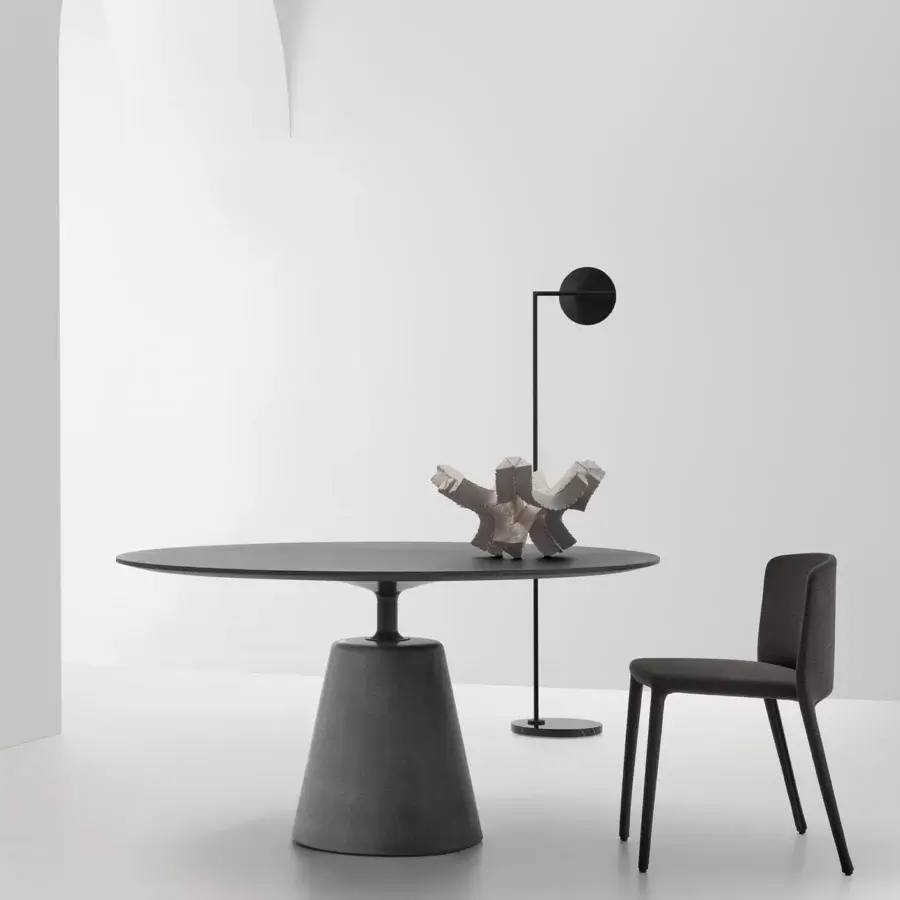 Elegant MDF Italia Achille chair fully upholstered in medium gray textile with metal tubing frame crafted for modern spaces