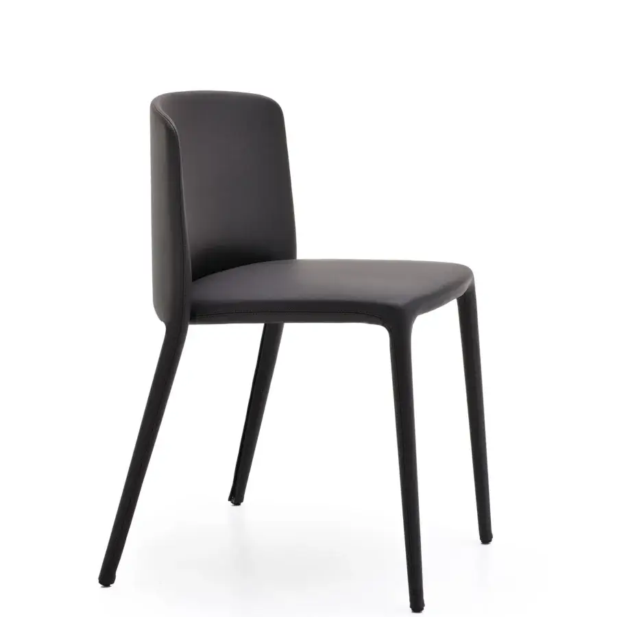 Elegant MDF Italia Achille chair built with dark gray fabric upholstery and metal tubing frame