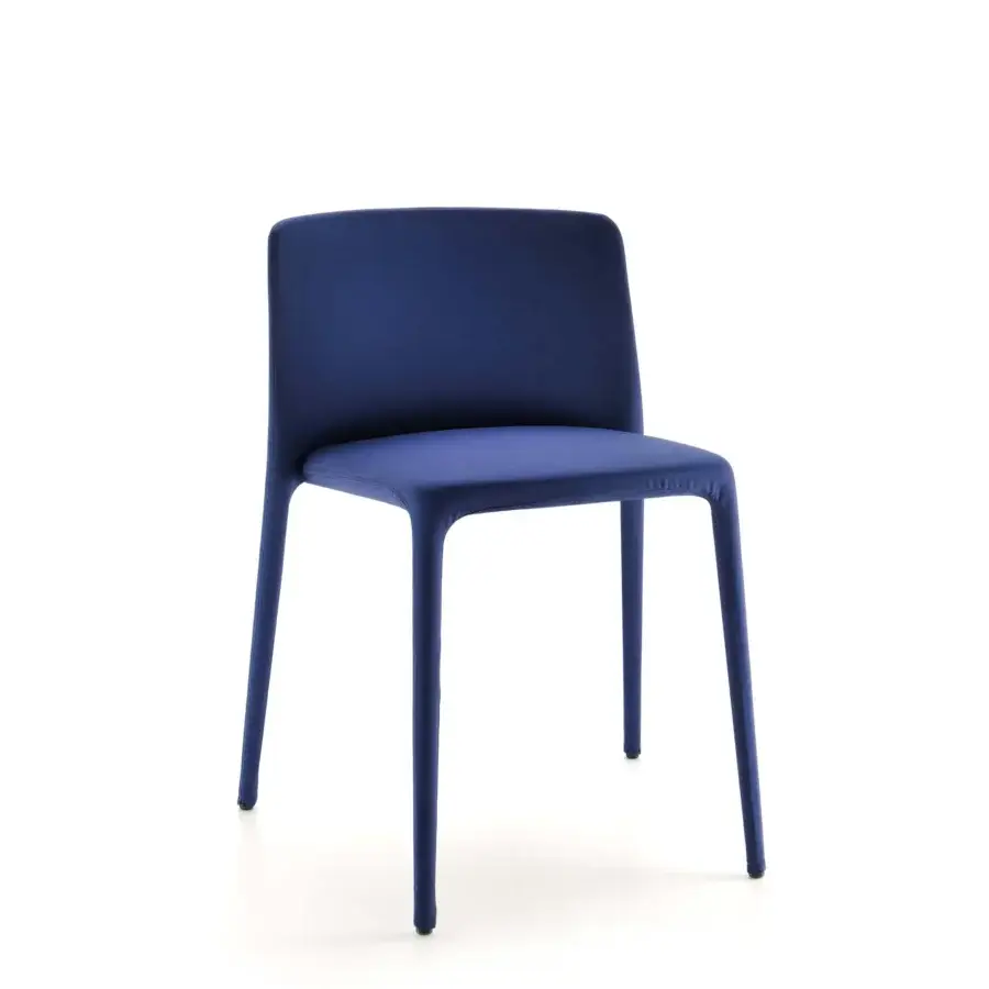 Sophisticated MDF Italia Achille chair built with deep blue fabric upholstery and metal tubing frame