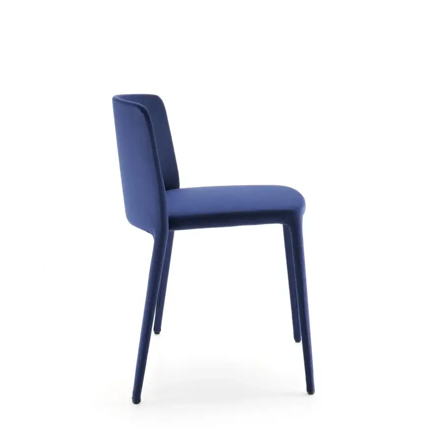 Luxury MDF Italia Achille chair built with deep blue fabric upholstery and a metal tubing frame for residences or offices