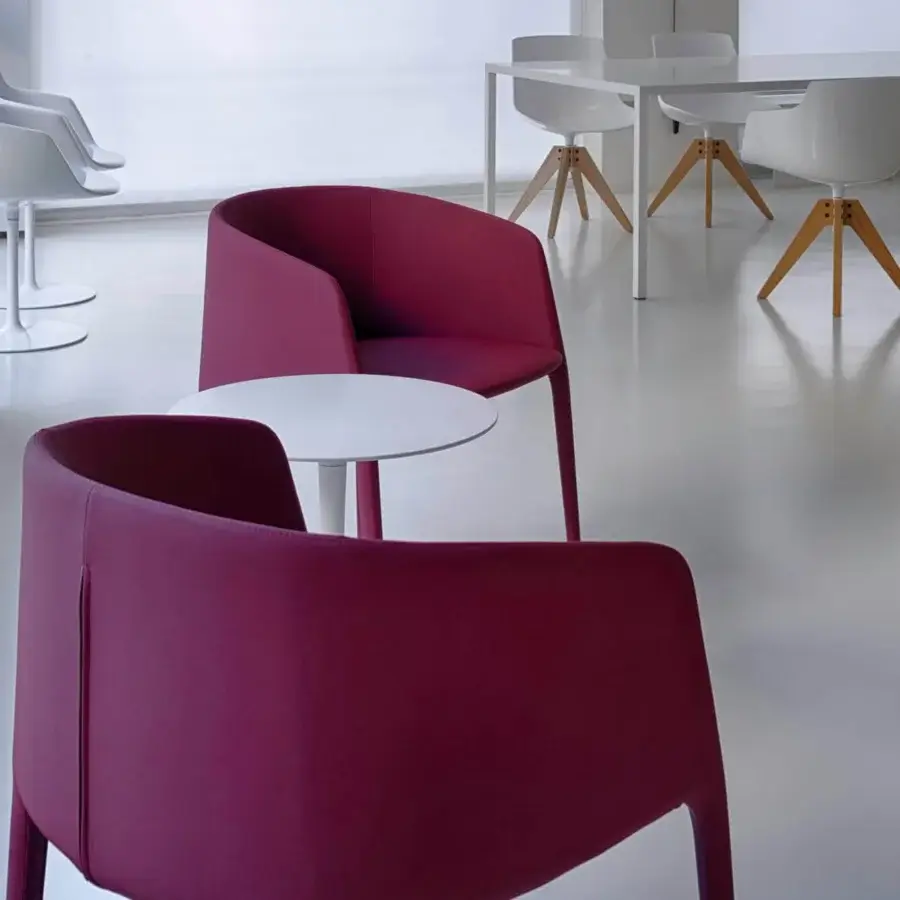 Exceptional MDF Italia Achille armchair upholstered in smooth reddish-purple fabric with a metal tubing frame and fully removable covering