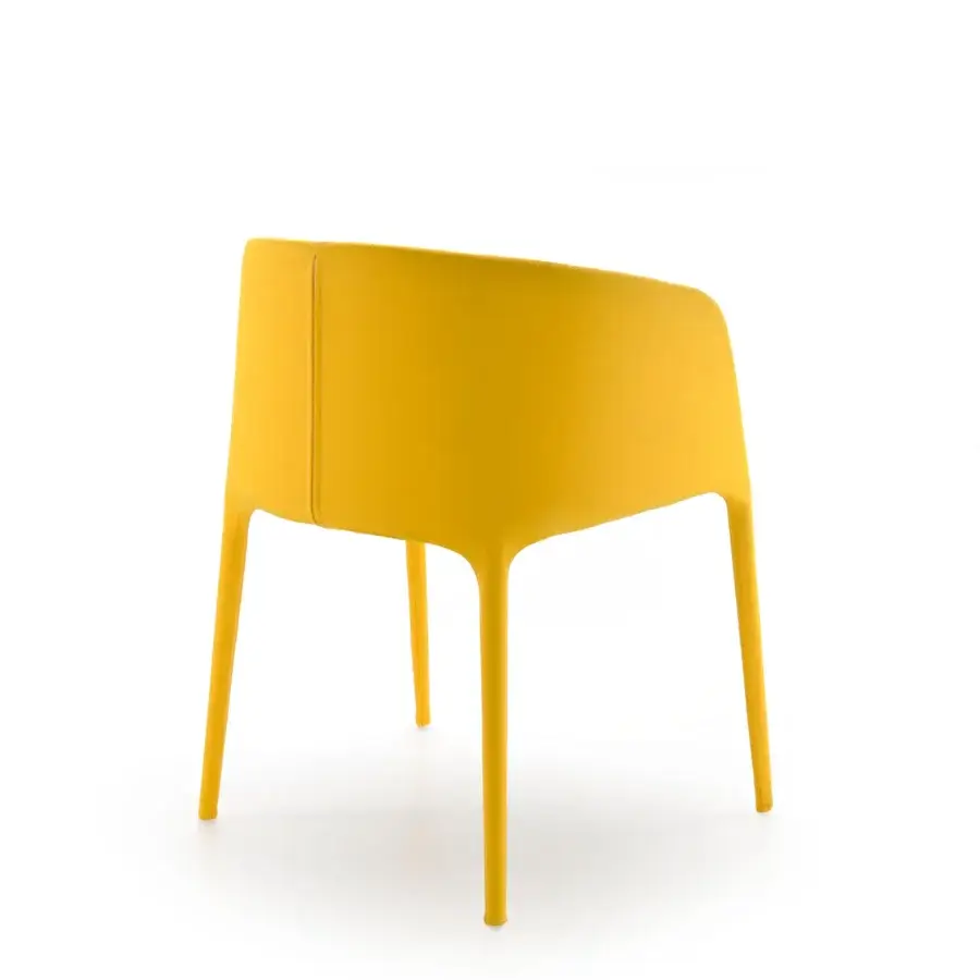 Sophisticated MDF Italia Achille armchair with light lines, vibrant yellow fabric upholstery and metal tubing frame with smooth matte finish