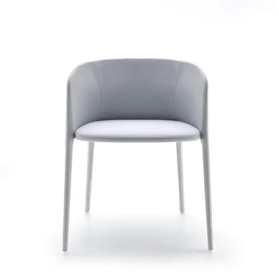 Distinguished MDF Italia Achille armchair with light gray fabric upholstery and slender metal tubing frame