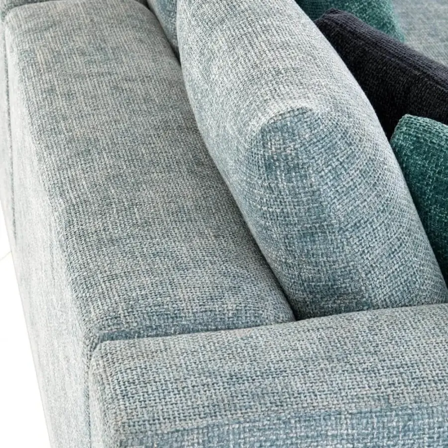 Exceptional Presotto San Marino sofa in light blue woven fabric with peltro varnished metal legs