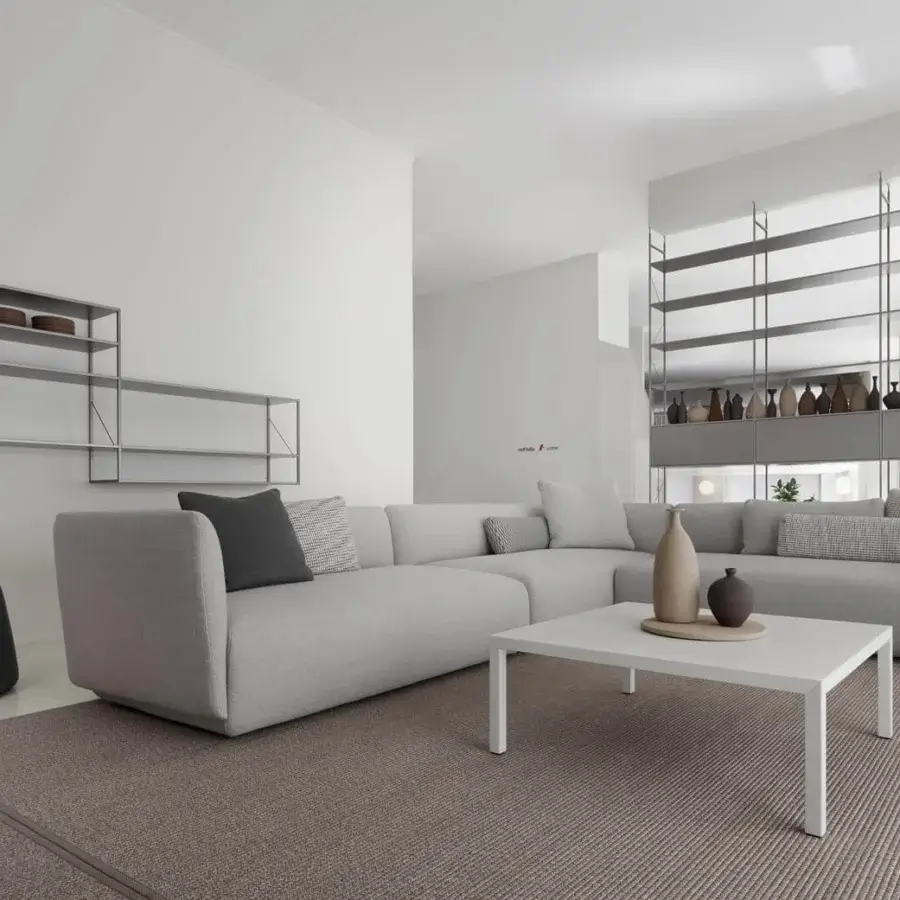 Exceptional MDF Italia Cosy sectional with light gray textile upholstery and matte finish evoking a modern minimalist design