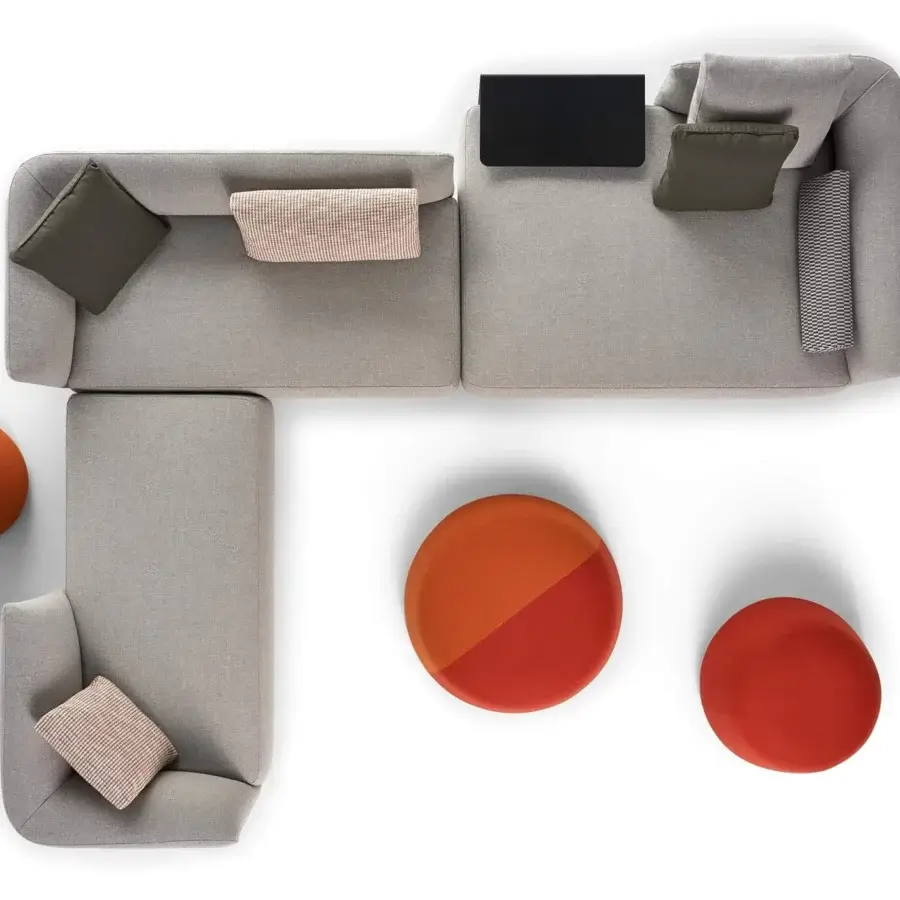 Innovative MDF Italia Cosy sectional with light grey textile upholstery and solid wood frame construction