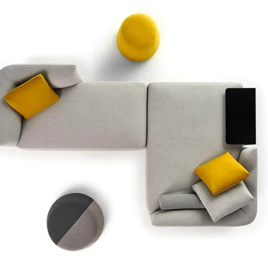Superior MDF Italia Cosy sectional with padded modular elements upholstered in light gray textile and matte finish