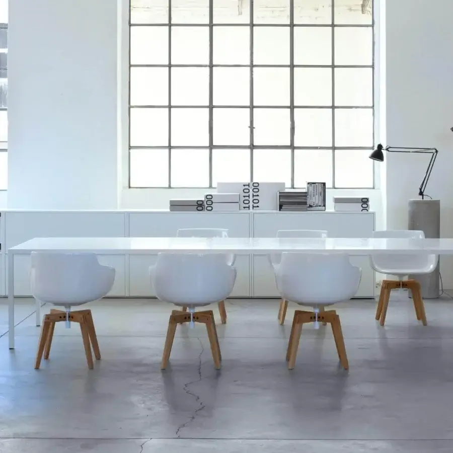 Exclusive MDF Italia Tense conference table with a smooth matte white surface and slender metal frame construction