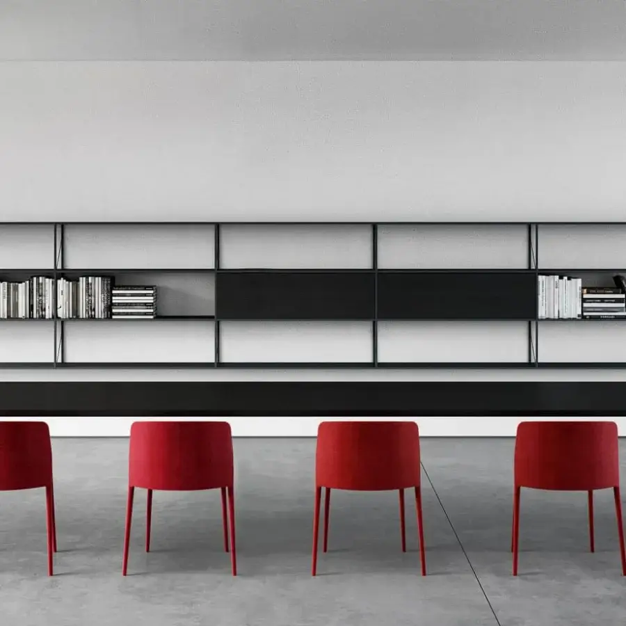Superior MDF Italia Tense conference table in matte black lacquer with a sleek silhouette and integrated cable trays