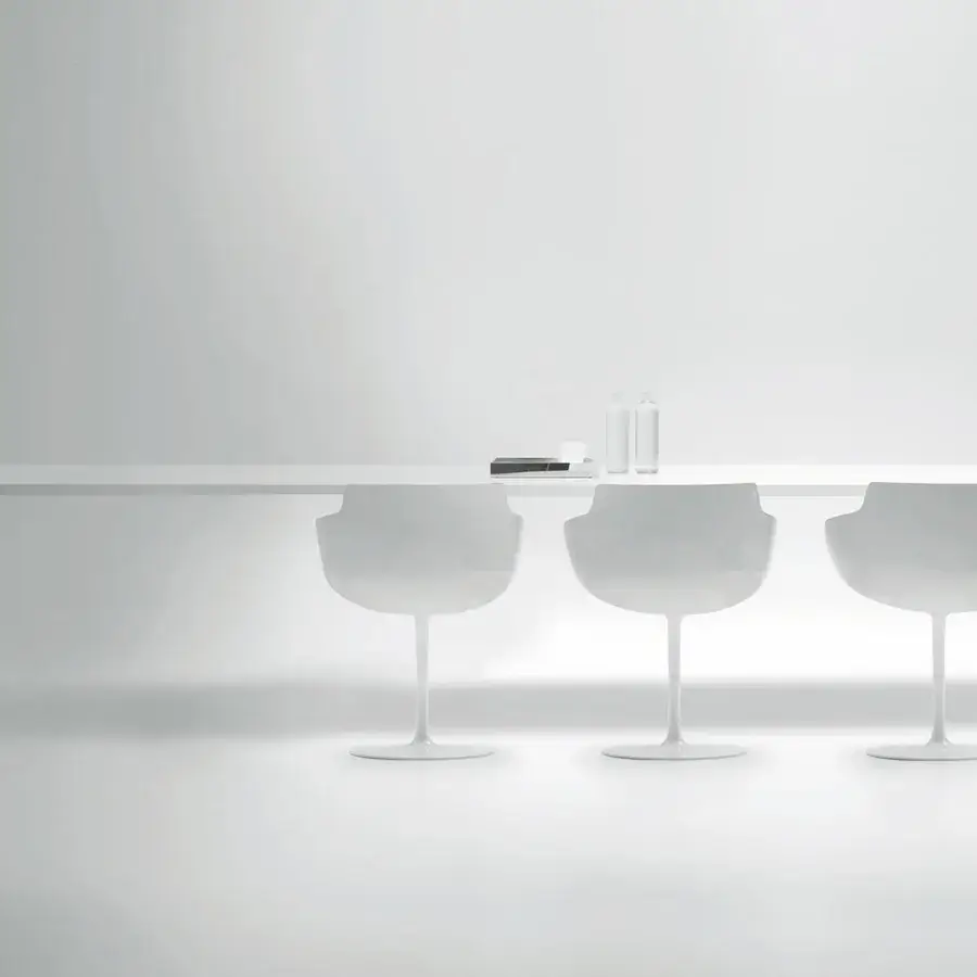 Exclusive MDF Italia Tense conference table with a light tabletop and sleek matte white lacquer metal frame crafted in Italy