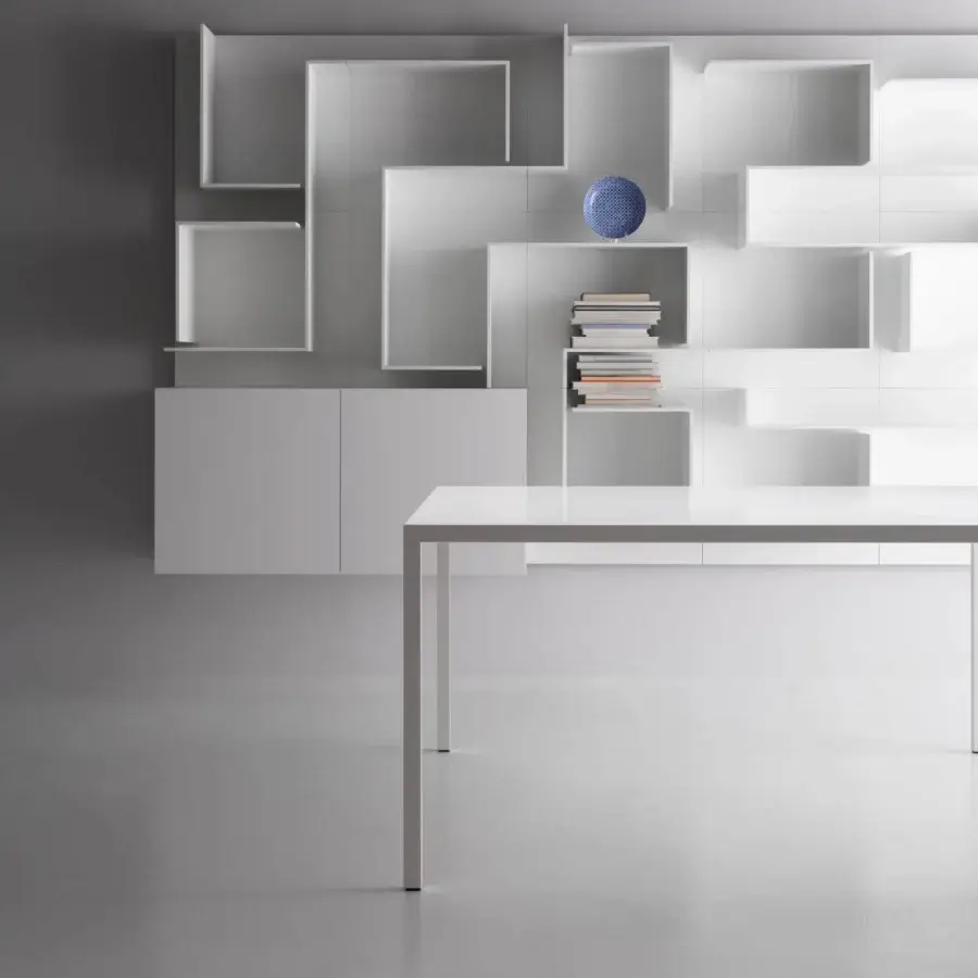 Exclusive MDF Italia Tense conference table with a matt white lacquer and slender legs for a contemporary workspace