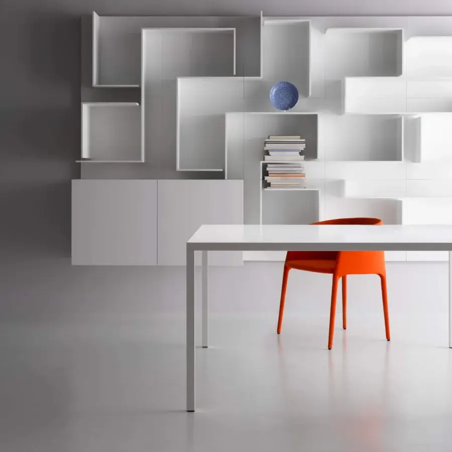 Innovative MDF Italia Tense conference table in matte white with geometric lines emphasizing simplicity and functionality