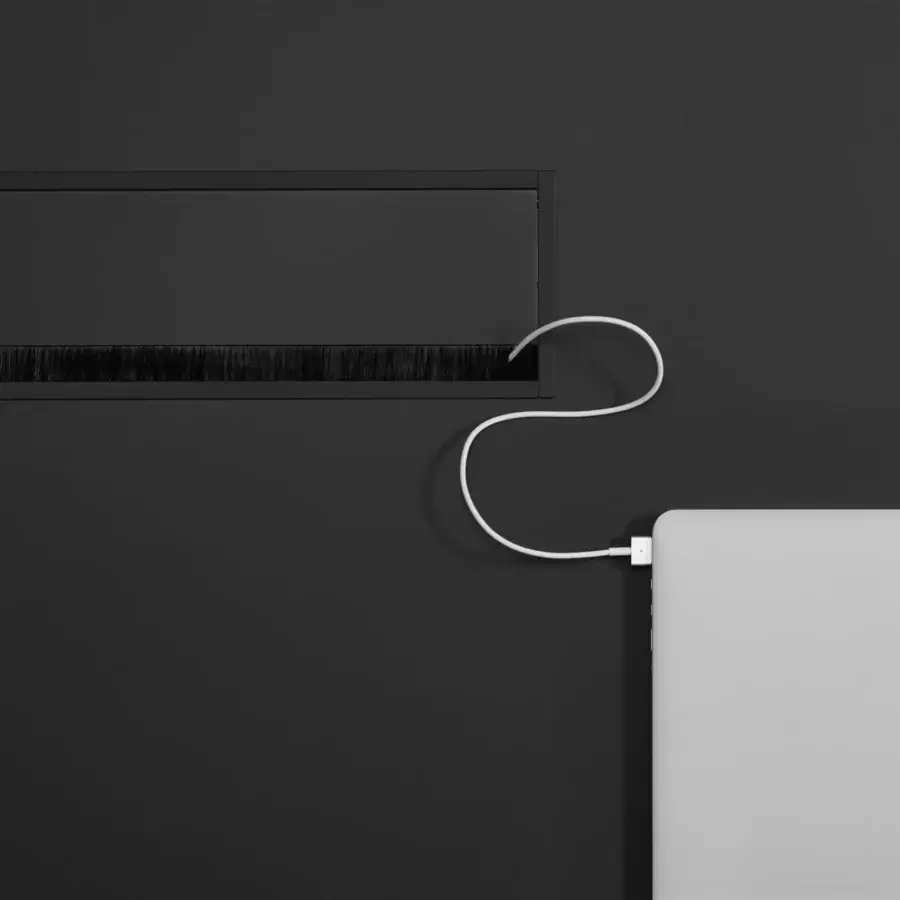 Superior MDF Italia Tense conference table in matte black lacquer with top-access cable management crafted for modern workspaces