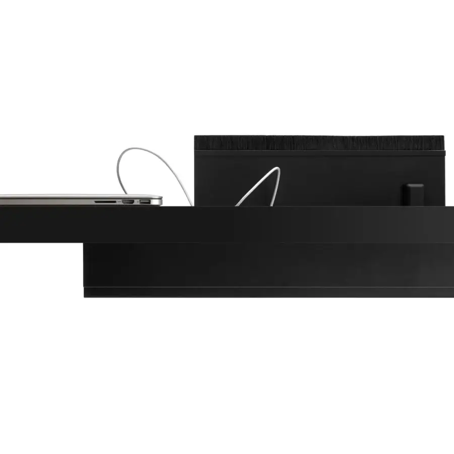 Exclusive MDF Italia Tense conference table in matte black lacquer built with innovative technology and telescopic cable tray