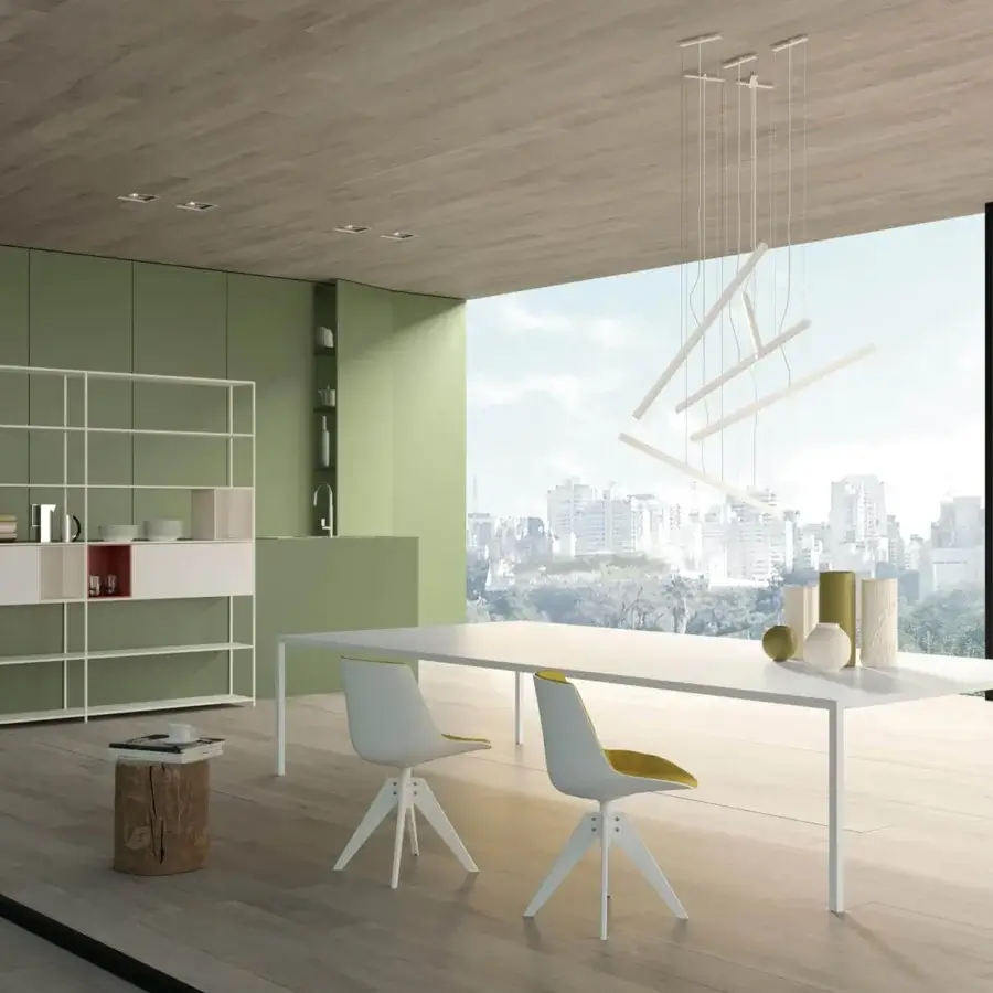 Distinguished MDF Italia Tense table built in white acrylic resin and rock minerals with smooth matte finish