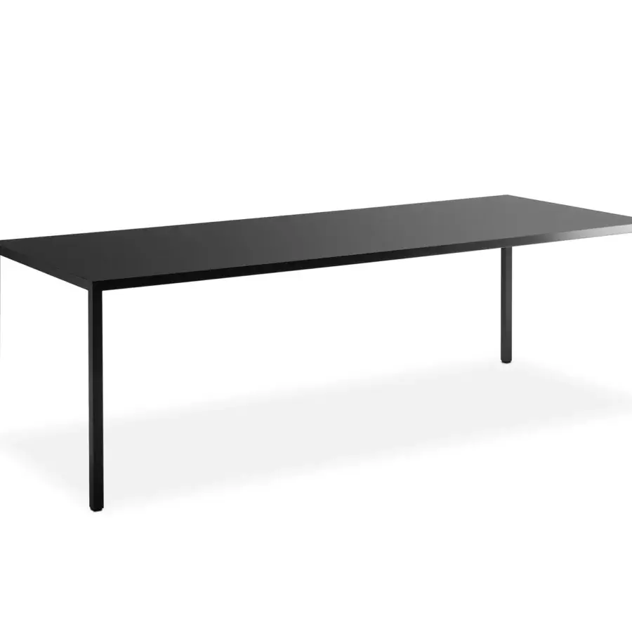 Distinguished MDF Italia Tense table crafted in dark gray or black acrylic resin and rock minerals with a matte finish