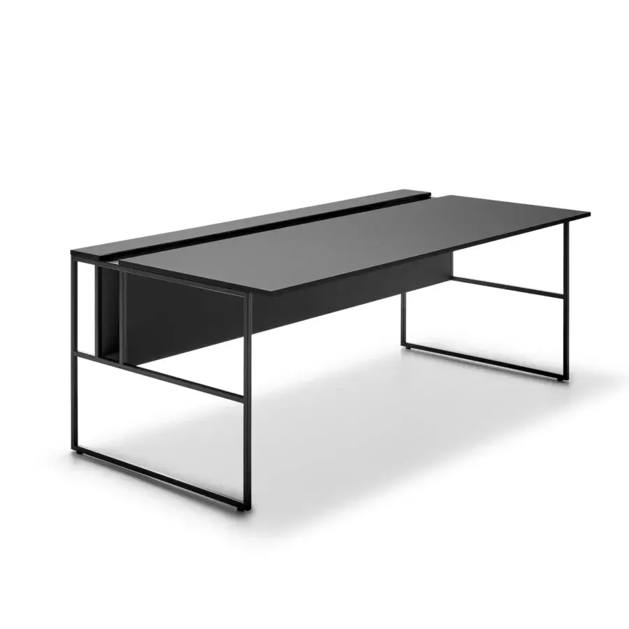 Distinctive MDF Italia 20.Venti desk with sleek rectangular form in matte black Fenix NTM laminate and epoxy powder coated steel