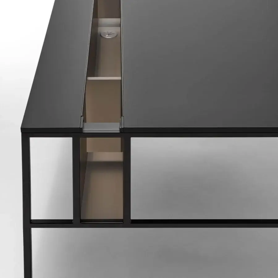 Distinguished MDF Italia 20.Venti desk with graphite grey steel frame and black Fenix NTM laminate top in matte finish