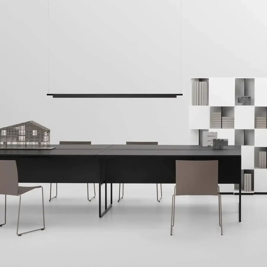 Elegant MDF Italia 20.Venti workstation with graphite grey steel and matte black Fenix NTM laminate construction