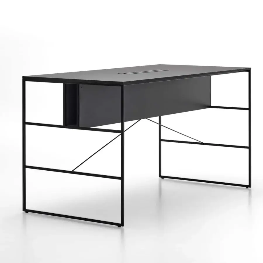 Distinguished MDF Italia 20.Venti high desk with black steel frame and sleek black Fenix NTM laminate tabletop in matte finish
