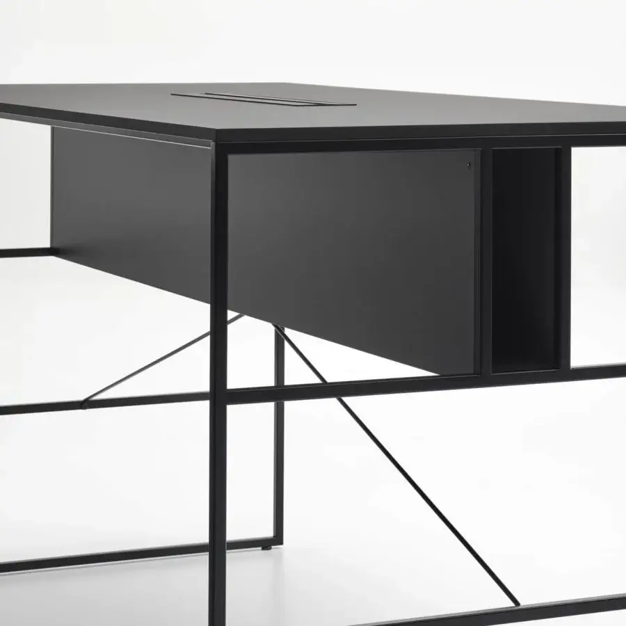 Innovative MDF Italia 20.Venti high desk with black Fenix NTM laminate top and graphite grey epoxy powder-coated steel frame