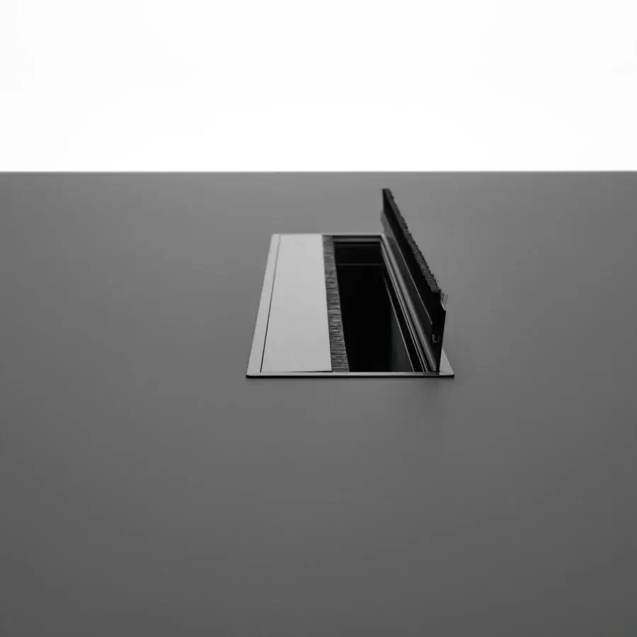 Distinguished MDF Italia 20.Venti high desk crafted with graphite grey Fenix NTM laminate and a matte powder-coated steel frame