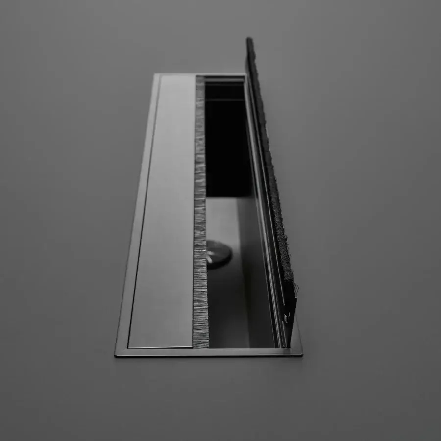 Sophisticated MDF Italia 20.Venti high desk with dark gray steel frame and black Fenix NTM laminate top in matte finish