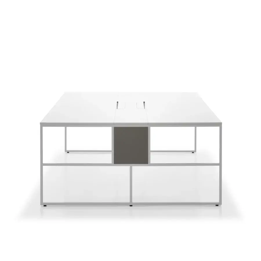 Distinguished MDF Italia 20.Venti desk with white melamine top and dark gray central panel in light gray epoxy powder coated steel