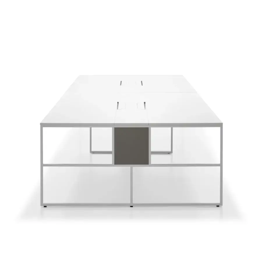 Exceptional MDF Italia 20.Venti desk with white melamine top, graphite grey steel frame and integrated dark grey panel
