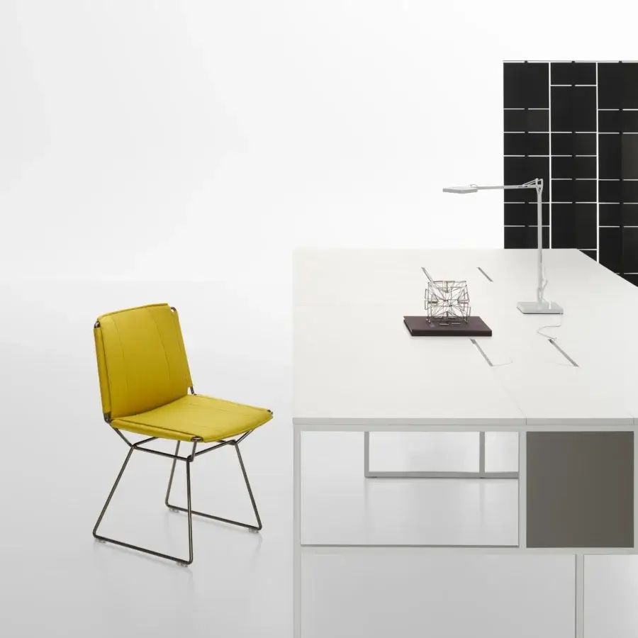 Superior MDF Italia 20.Venti desk with matte white melamine top and slender light metal frame built with integrated cable management